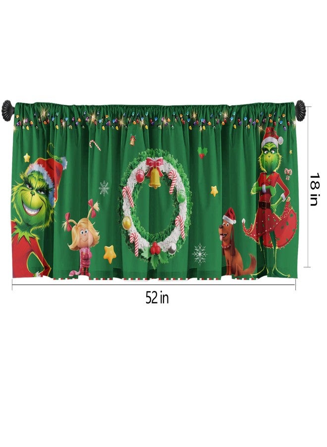 SUNWISHA Christmas Valance Curtains 52x18 Inch - Holiday Wreath & Pocket Accents in Green, Festive Kitchen/Bathroom Decor for Winter Homes - Image 2